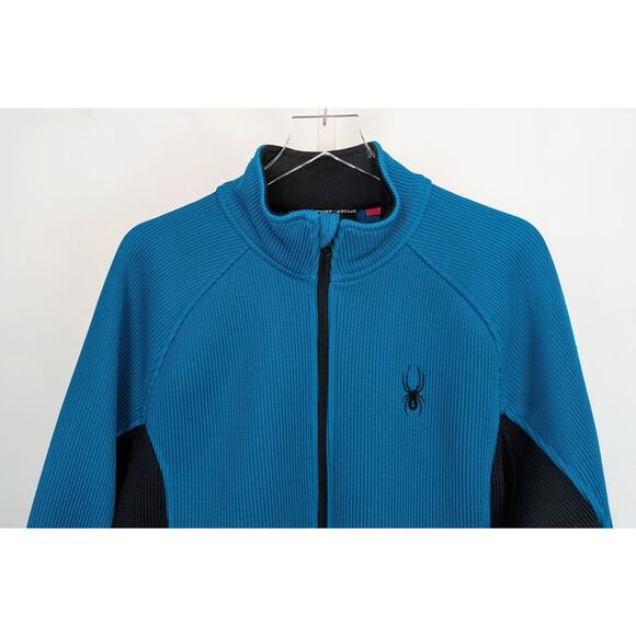 Spyder Jacket Foremost Black Turquoise Blue Heavyweight Stryke Zip Men's Size L - Picture 2 of 7